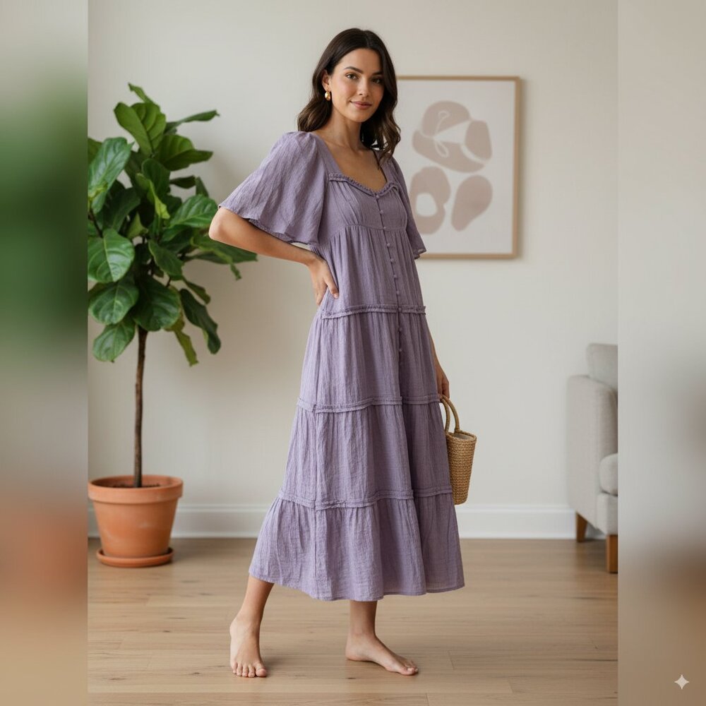 NWT Sancia Harlow Cottagecore Maxi Dress in Wisteria Purple